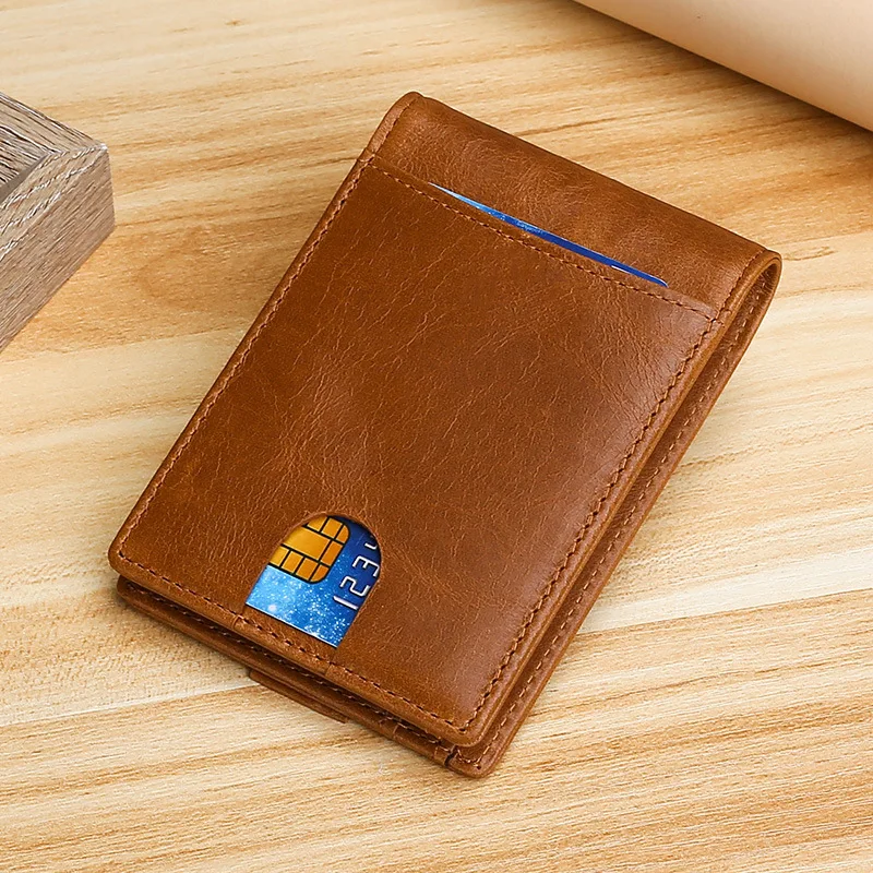 

Slim Credit Card Holder Men's Leather Purses Luxury Cowhide Clip Holders Highs Quality Vintage RFID Money Short Wallet For Men