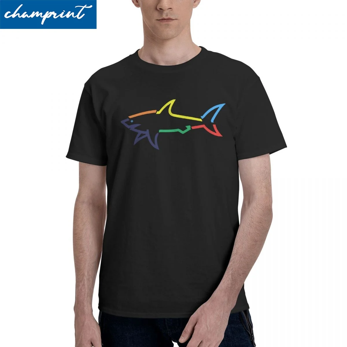 

Men Women T-Shirts Colored Shark Paul Fishing Funny 100% Cotton Tees Short Sleeve T Shirt O Neck Tops Gift Idea