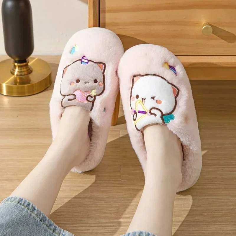 

Kawaii Mitao Cat Plush Slipper Anime Winter Leisure Home Outdoor Anti Slip Thick Bottom Cotton Cartoon Leisure Shoes Women Girl