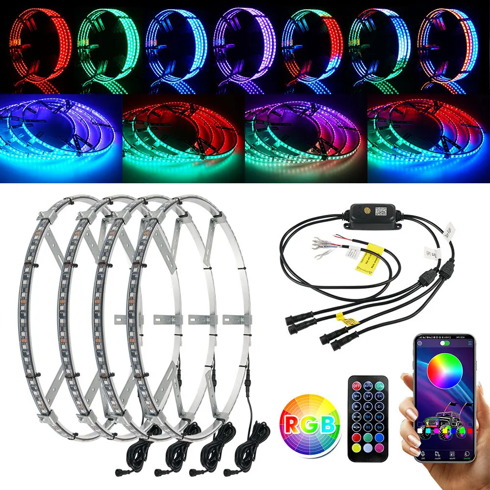 Bevinsee 4PCS LED Car Hub Lamp RGB Kit 15.5" APP Remote Control Waterproof Car Wheel Ring Neon Strip Light Car Atmosphere Lamp
Bevinsee 4PCS LED Car Hub Lamp RGB Kit 15.5" APP Remote Control Waterproof Car Wheel Ring Neon Strip Light Car Atmosphere Lamp