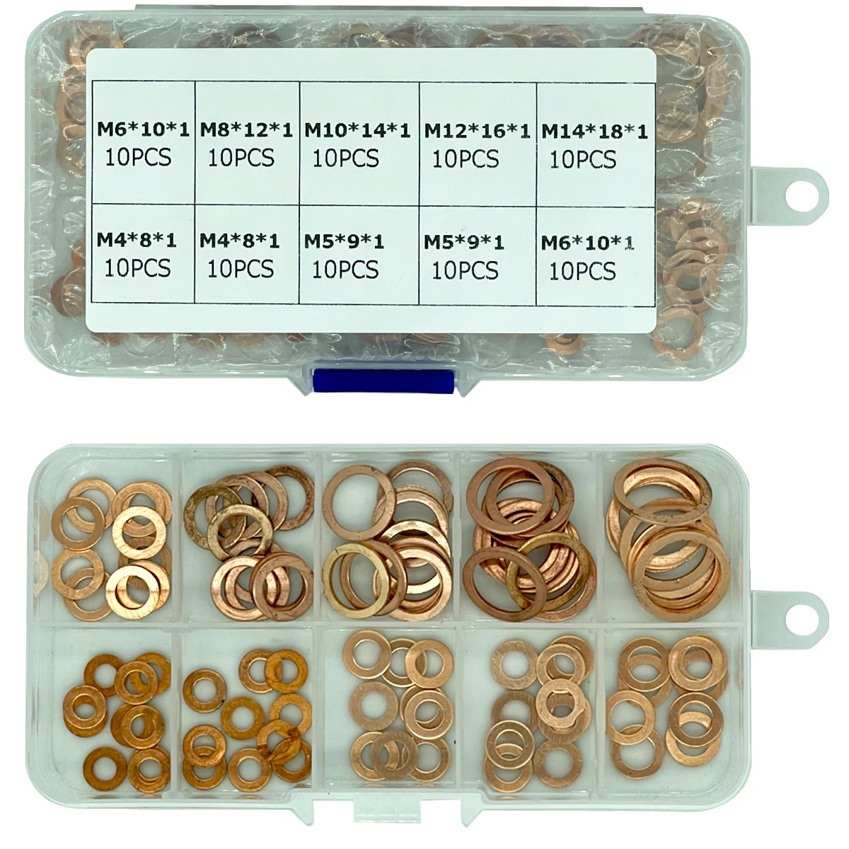 100Pcs Copper Washer Gasket Nut And Bolt Set Flat Ring Seal Assortment Kit With Box M4/M5/M6/M8/M10/M12/M14 For Sump Plugs
100Pcs Copper Washer Gasket Nut And Bolt Set Flat Ring Seal Assortment Kit With Box M4/M5/M6/M8/M10/M12/M14 For Sump Plugs