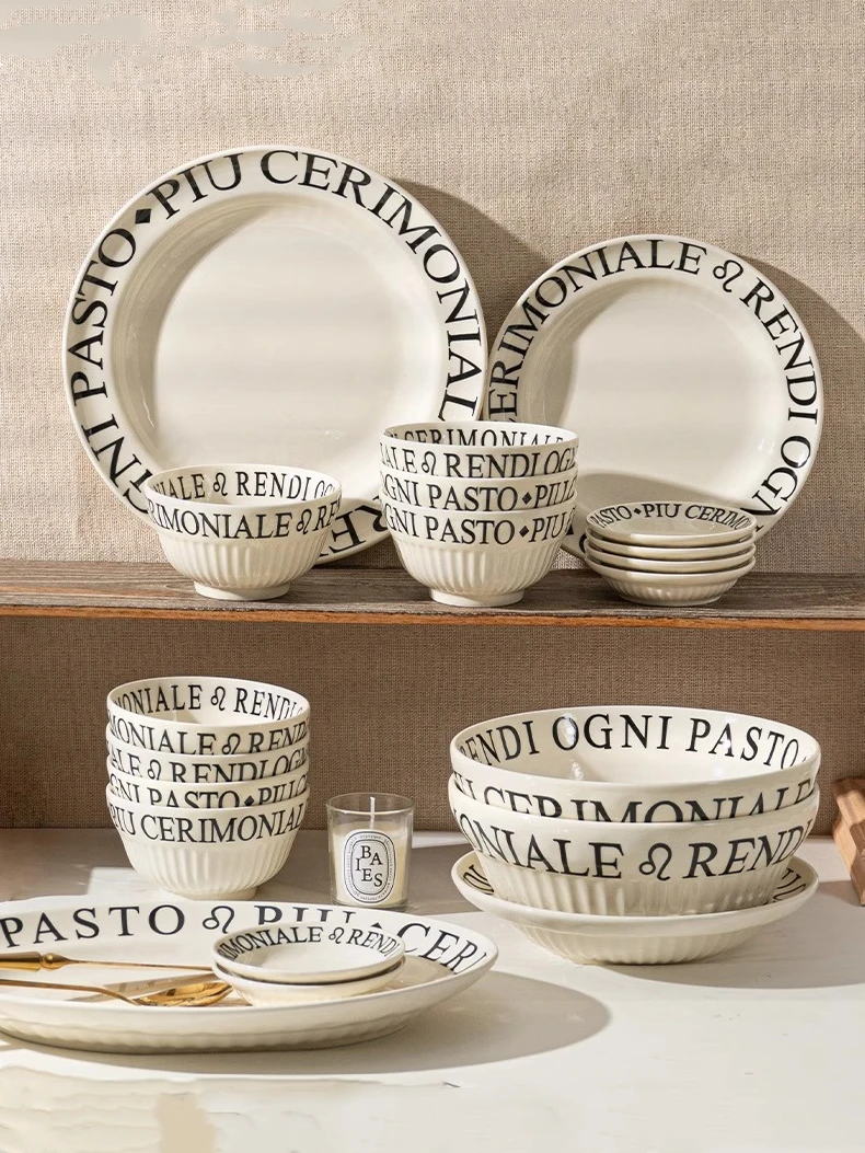French Alphabet Ceramics Tableware Western Cuisine Steak Main Dish Plate Ellipse Dish Salad Bowl Spoon Kitchen Porcelain Set
French Alphabet Ceramics Tableware Western Cuisine Steak Main Dish Plate Ellipse Dish Salad Bowl Spoon Kitchen Porcelain Set