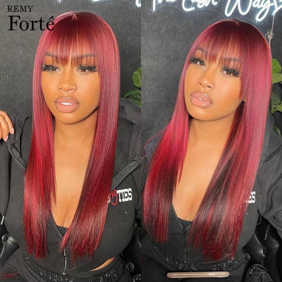 Remy Forte Burgundy Human Hair Wigs With Bangs Full Machine Made Wigs 99J Straight Human Hair Wigs With Bangs For Black Women
Remy Forte Burgundy Human Hair Wigs With Bangs Full Machine Made Wigs 99J Straight Human Hair Wigs With Bangs For Black Women