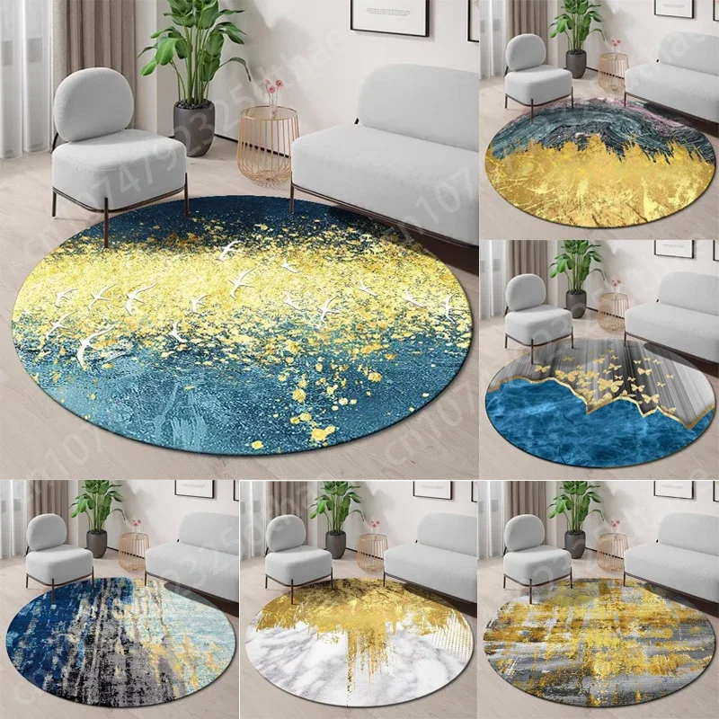 

Luxury Gold Color Round Carpet Sofa Table Large Area Rugs Living Room Soft Mats Home Bedroom Decor Bedside Anti Slip Floor Mat