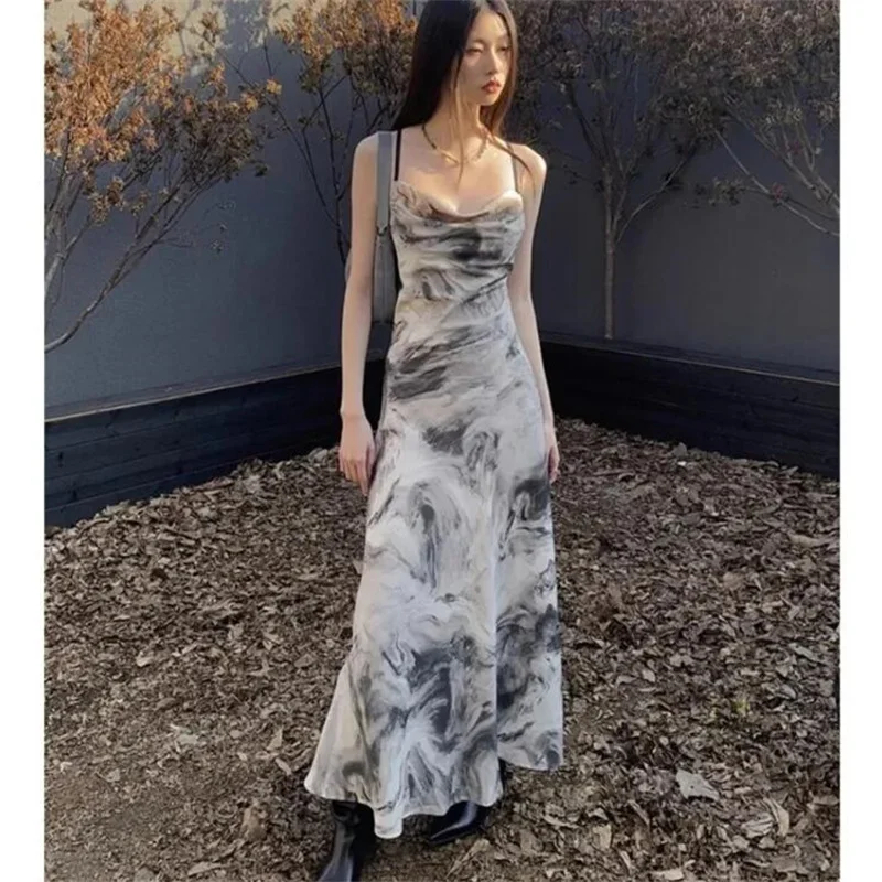 French Vintage Ink Painting Tie Dye Camis Dress Women Sexy Elegant Sleeveless Backless Bandage Long Beach Dresses Summer Vestido
French Vintage Ink Painting Tie Dye Camis Dress Women Sexy Elegant Sleeveless Backless Bandage Long Beach Dresses Summer Vestido