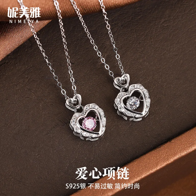 

S925 Sterling Silver Loving Heart Necklace Advanced Sense Affordable Luxury Fashion Wind Pulsatile Heart Clavicle Chain