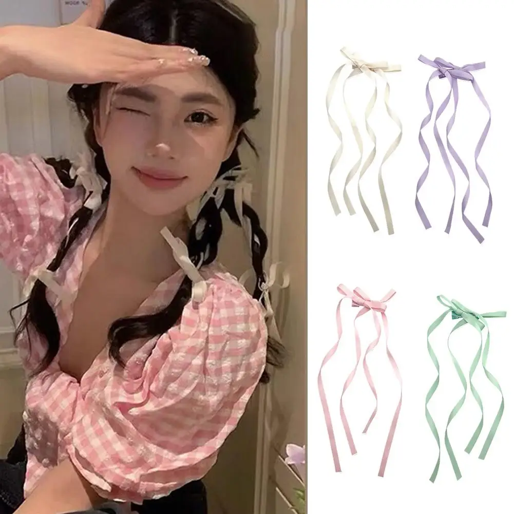 

Double Layer Long Floating Ribbon Bow Hair Claw Side Clips For Women Girls Kids Korean Style Sweet Hairpin Party Hair Acces S8Y5