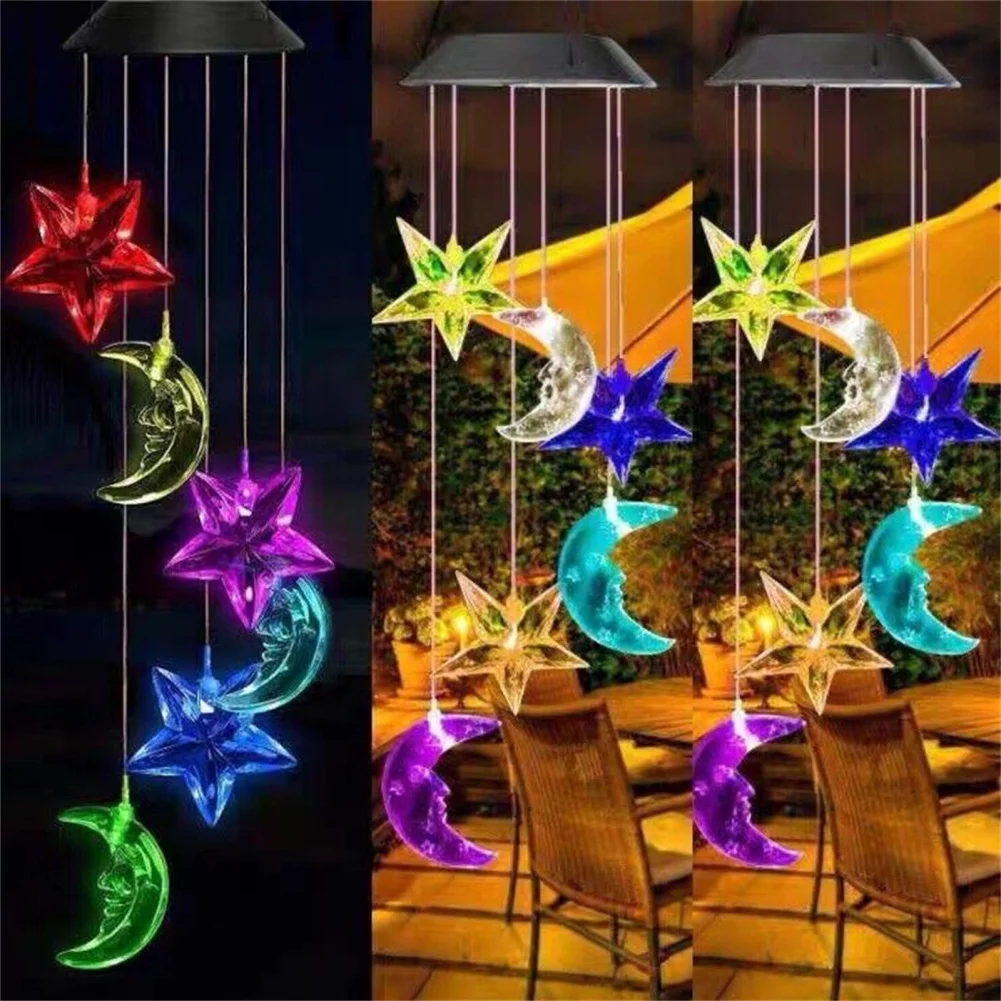 

Star Moon Solar LED Wind Chimes Lights Waterproof Color Changing Hanging Light For Home Patio Yard Garden Party Decoration