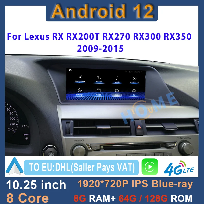 

10.25 Inch Android 12 Car Radio Multimedia Video Player CarPlay Autoradio GPS Navigation For Lexus RX RX270 RX350 RX450H 09-2015