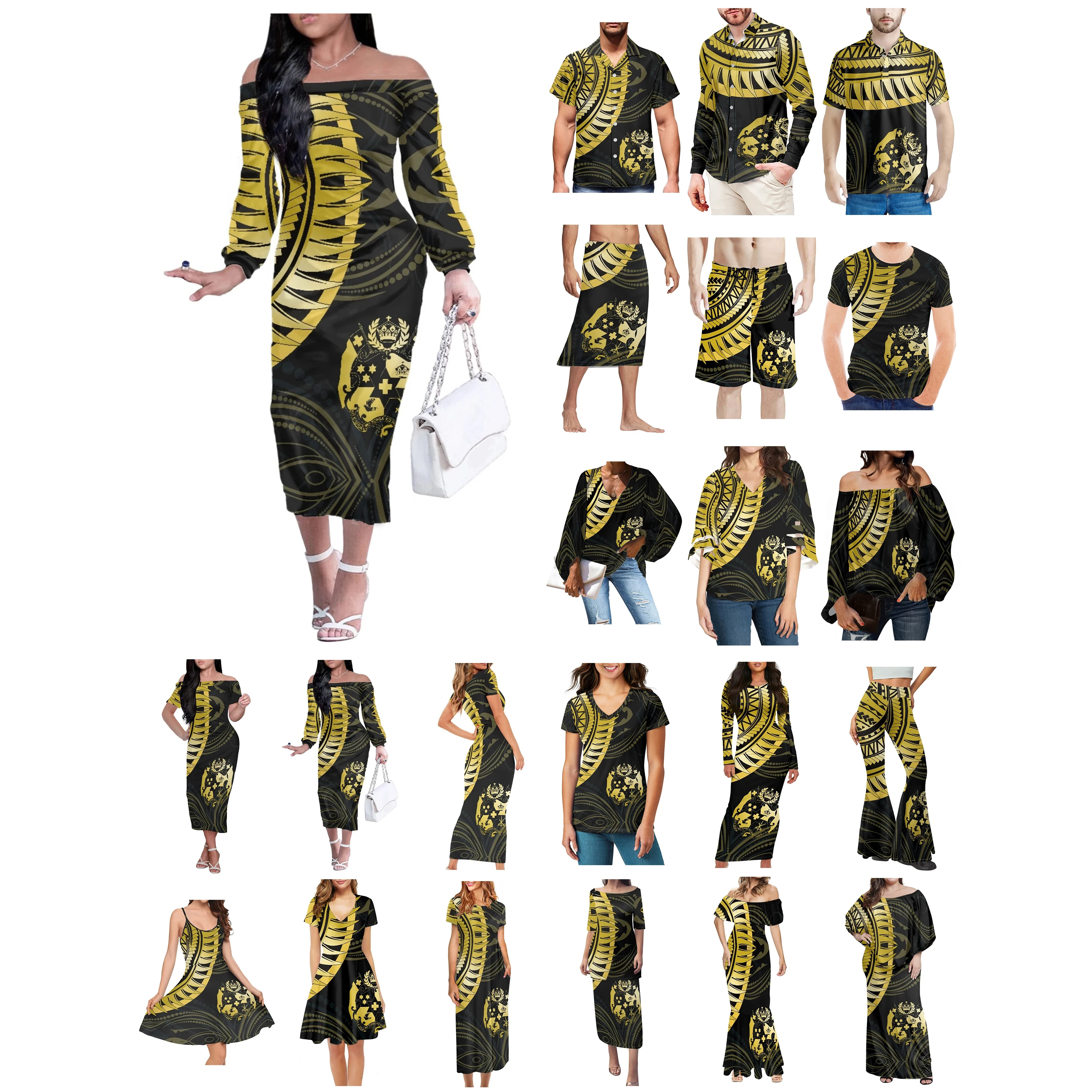 Polynesian Tonga Tribal Tattoo Prints Clothes Women Dress Matching Men Shirt Yellow And Black Comfortable Casual Lovers Clothes
Polynesian Tonga Tribal Tattoo Prints Clothes Women Dress Matching Men Shirt Yellow And Black Comfortable Casual Lovers Clothes