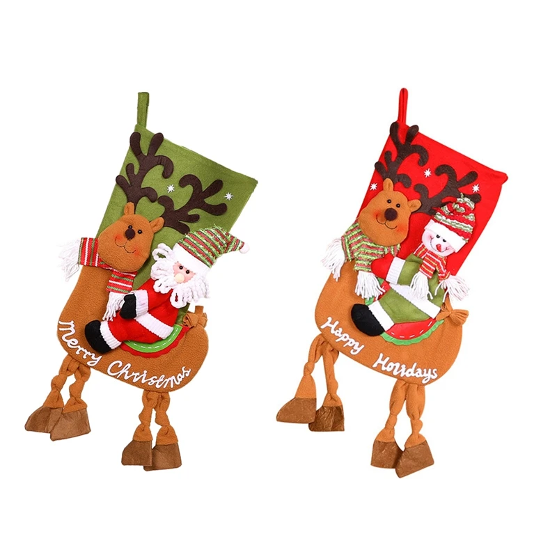 

Christmas Stockings Elk Stocking Xams Tree Ornaments Kids-Gifts Bag Fireplace Hanging Family Decoration