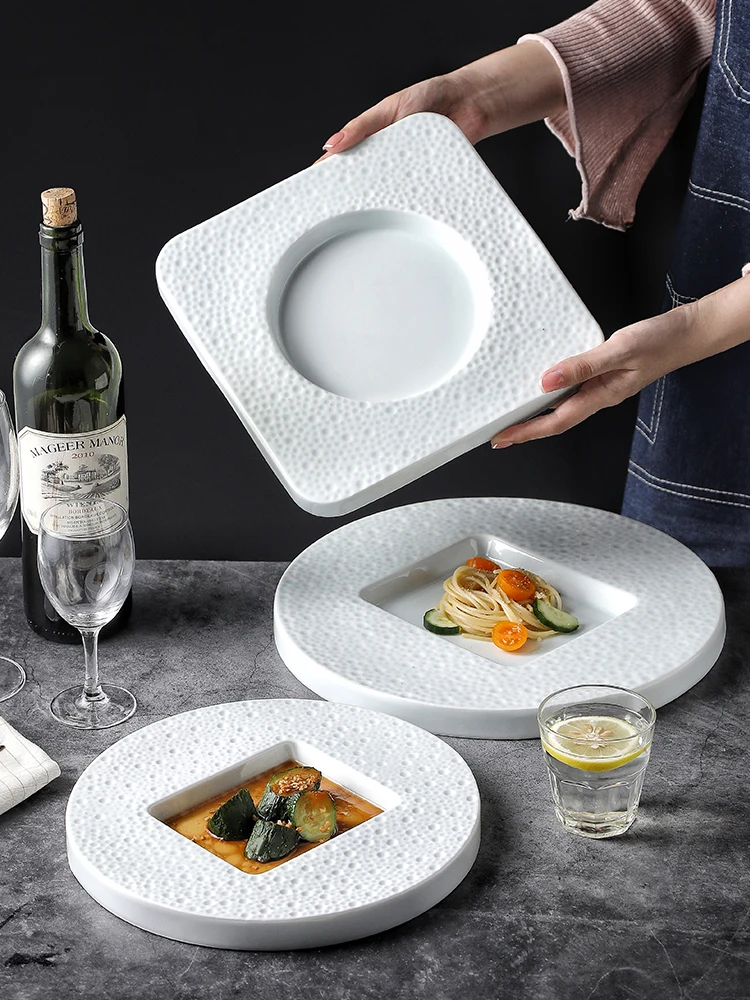 

Nordic White Ceramic Plate Meteorite Meteor Fine Dinner Plate Kitchen Cooking Bowl Dish Pasta Dessert Cutlery Kitchen Utensils