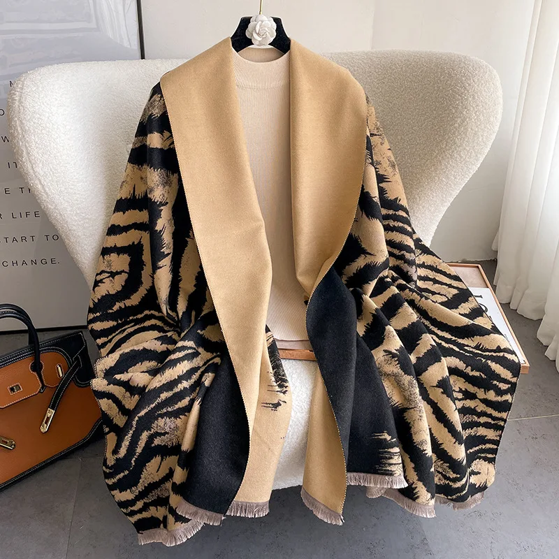 

Luxury Brand Women Scarf Winter Leopard Print Warm Scarves Cashmere Shawl Wraps Pashmina Neckerchief Female Foulard Bufanda 2024