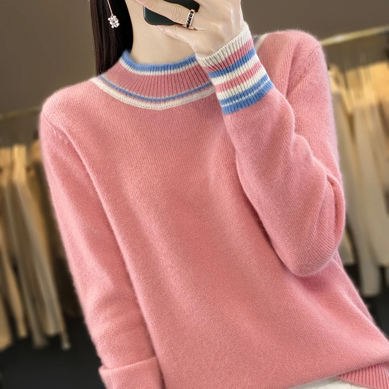 Fall/Winter New Women's 100% Merino Sweater Crewneck Knitted Pullover Color Matching Long Sleeve Sweater
Fall/Winter New Women's 100% Merino Sweater Crewneck Knitted Pullover Color Matching Long Sleeve Sweater