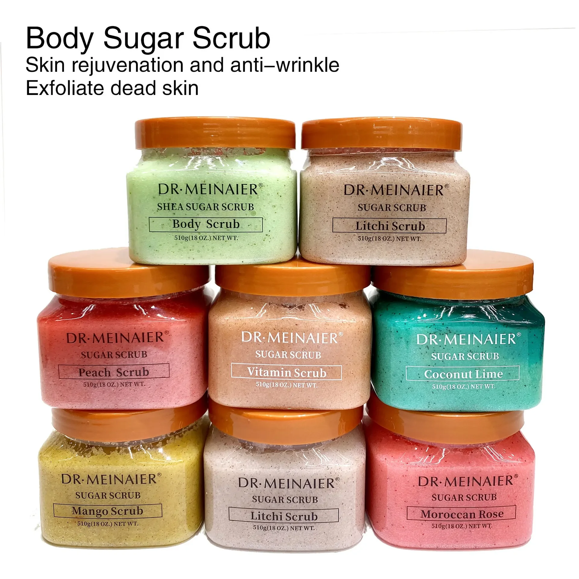 

OEM Natural Bodyscrub Skin Care Exfoliating Whitening Organic Peach Fruit Salt Shea Sugar Body Scrub