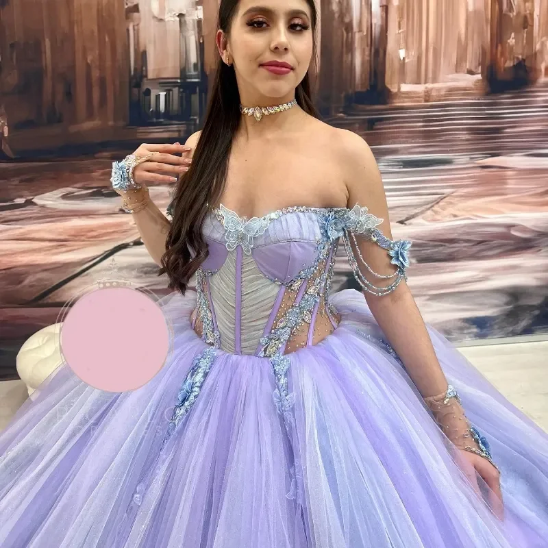 ANGELSBRIDEP Lilac Ball Gown Sexy Quinceanera Dresses for 16 Year Old Off the Shoulder Applique Tulle Long Birthday Party Dress 
ANGELSBRIDEP Lilac Ball Gown Sexy Quinceanera Dresses for 16 Year Old Off the Shoulder Applique Tulle Long Birthday Party Dress