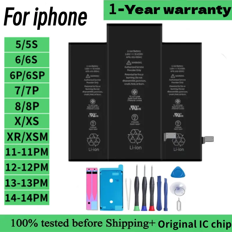 100% Original New Battery For IPhone 5S 6S 6PLUS 7 8 PLUS SE2 X XR XS MAX 11 Pro Max 12mini 13 14 Bateria
100% Original New Battery For IPhone 5S 6S 6PLUS 7 8 PLUS SE2 X XR XS MAX 11 Pro Max 12mini 13 14 Bateria