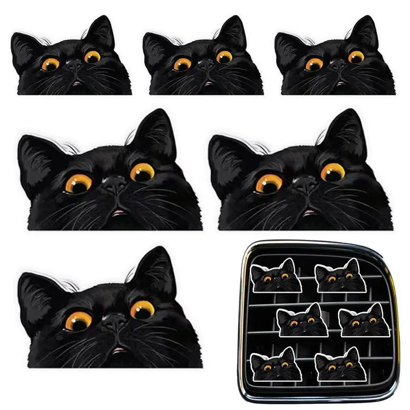 

6pcs Cat Car Air Fresheners Vent Clip Auto Kitten Essential Oil Diffuser Aromatherapy Air Freshener Decorative Black Cat Scent C