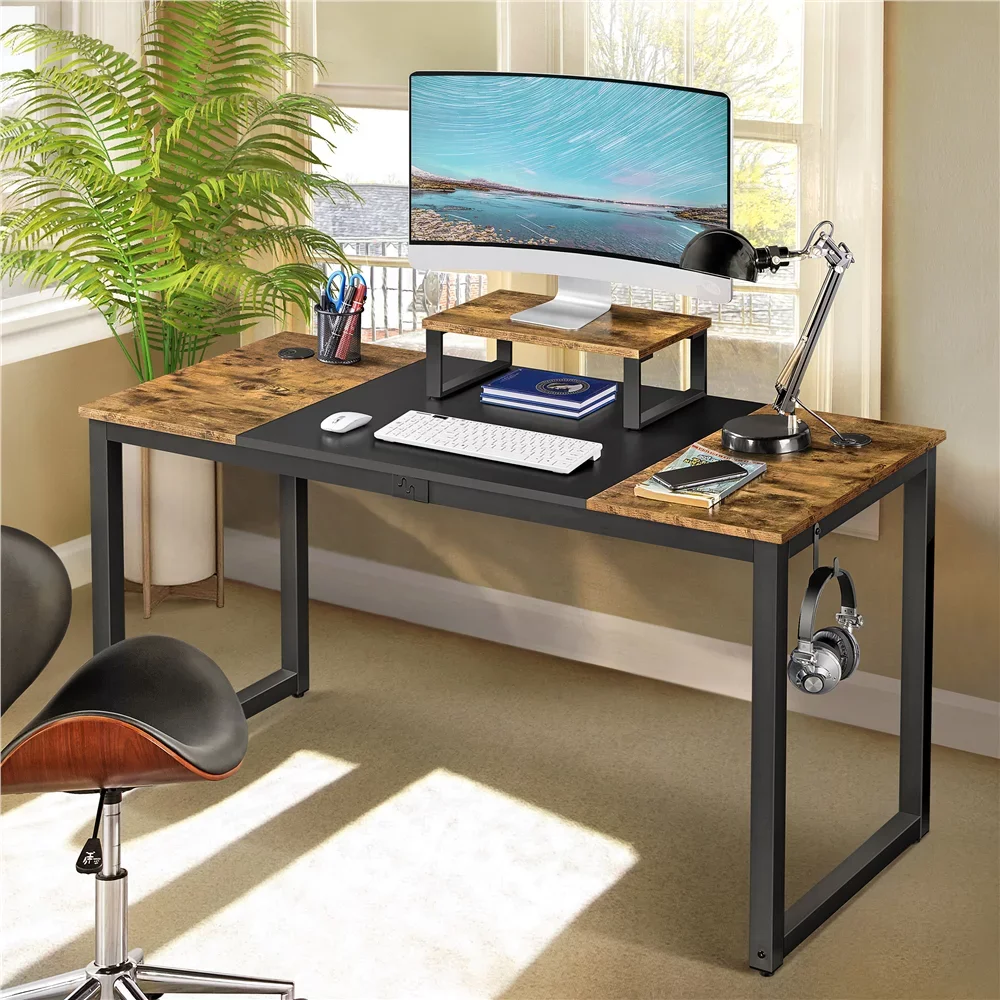 

Easyfashion промышленный компьютерный стол с подставкой для монитора, деревенский коричневый/черный компьютерный стол, игровой стол, офисная мебель
