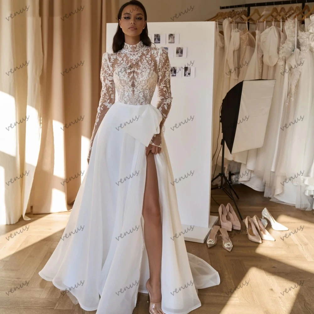 

Gorgeous Wedding Dresses Graceful Bridal Gowns Lace Appliques Full Sleeves Floor Length Formal Robes Vintage Vestidos De Novia