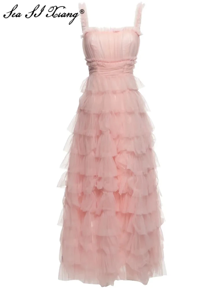 Seasixiang Fashion Designer Summer Mesh Dress Women Spaghetti Strap Slash Neck Ruffles Sexy Backless Party Dresses
Seasixiang Fashion Designer Summer Mesh Dress Women Spaghetti Strap Slash Neck Ruffles Sexy Backless Party Dresses