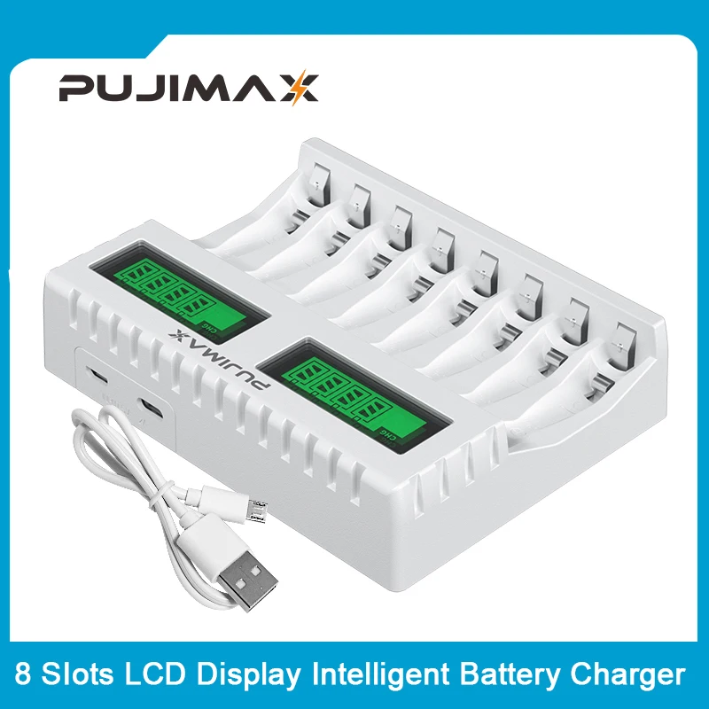 

PUJIMAX 8-Slot Battery Charger 2A/3A LCD Display Intelligent Chargering Ni-Mh AA/AAA Rechargeable Batteries Smart Tools Chargers