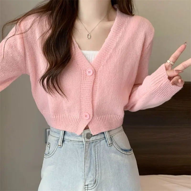Crop Cardigan Women Slim Autumn Girlish All-match Ulzzang Tender V-neck Casual Outwear Aesthetic Classic Students Chic Clothing Crop Cardigan Women Slim Autumn Girlish All-match Ulzzang Tender V-neck Casual Outwear Aesthetic Classic Students Chic Clothing