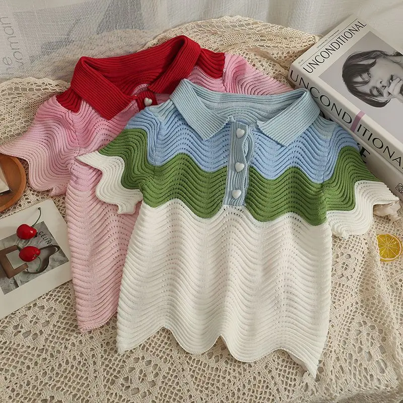 Knit Top Women Short Sleeve Waved Stripes Sweaters Shirts Cropped Thin Sweater Pullover Crop Tops For Female
Knit Top Women Short Sleeve Waved Stripes Sweaters Shirts Cropped Thin Sweater Pullover Crop Tops For Female
