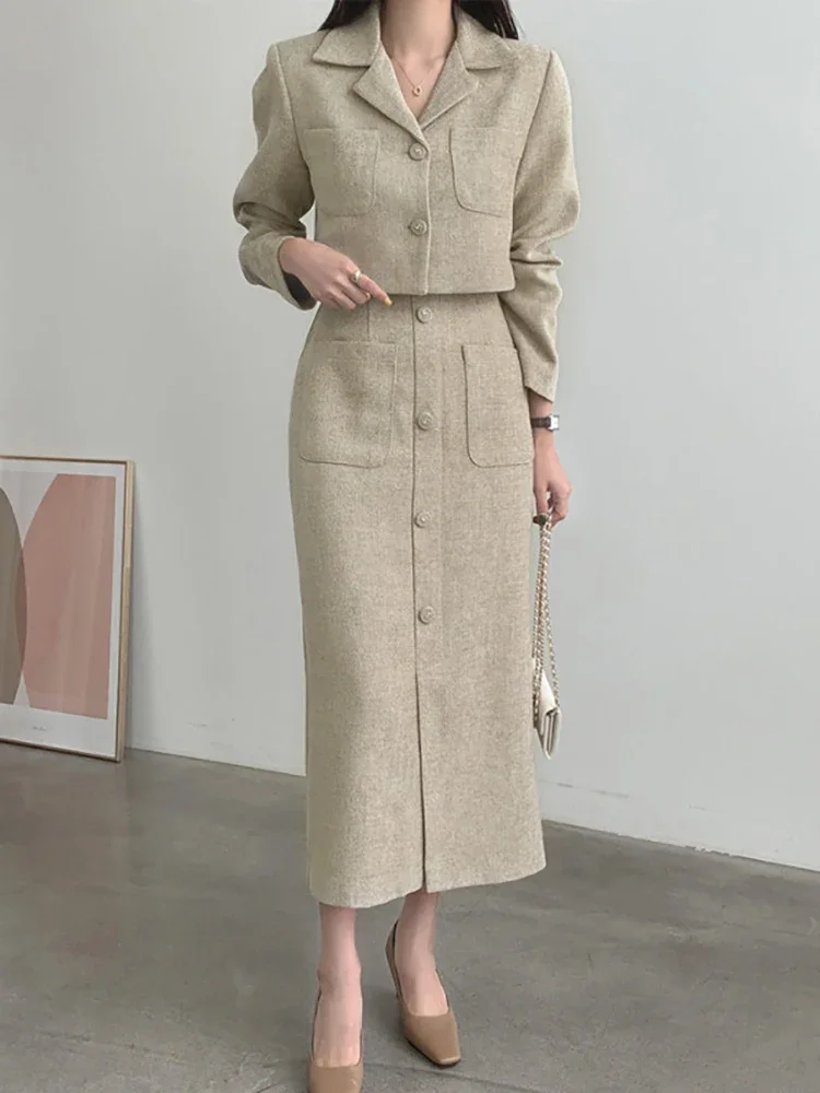 HOUZHOU Tweed Suit Womens 2 Piece Outfit Set Korean Jacket High Waist Button Long Skirt Set Old Money Style Elegant Office Lady
HOUZHOU Tweed Suit Womens 2 Piece Outfit Set Korean Jacket High Waist Button Long Skirt Set Old Money Style Elegant Office Lady