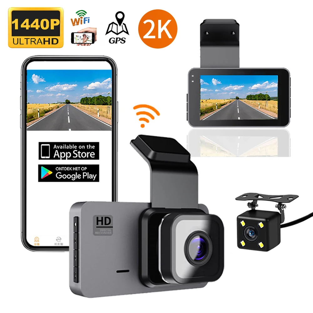 

2K Car DVR WiFi Dash Cam Vehicle Camera 1440P HD Drive Video Recorder Registrar Night Vision Auto Black Box GPS Car Accessories