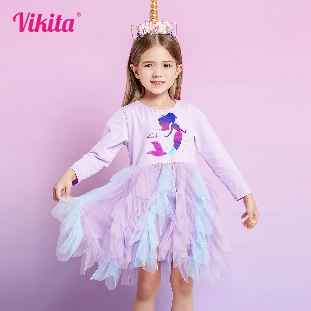 

VIKITA Kids Dress for Girl Tutu Layered Princess Dress Kids Mermaid Sequined Party Prom Evening Dresses Autumn Spring Vestidos