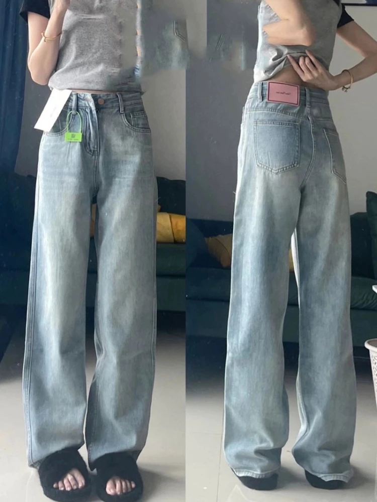 

Новинка 2024, винтажные мешковатые широкие джинсы Y2k, женские джинсы в стиле ретро, уличная одежда, джинсовые брюки в стиле гранж, базовые синие брюки с напуском, женские весенние