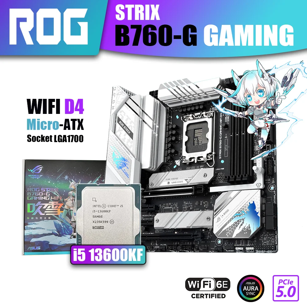 

New Kit ASUS ROG STRIX B760-G GAMING WIFI D4 With Intel core i5 13600KF CPU Processor LGA1700 DDR4 Memory Motherboard Combo RGB