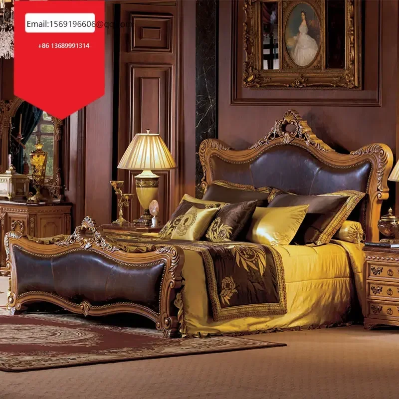 Custom European leather painted gold double villa solid wood bed high-end princess bed household quality carved
Custom European leather painted gold double villa solid wood bed high-end princess bed household quality carved