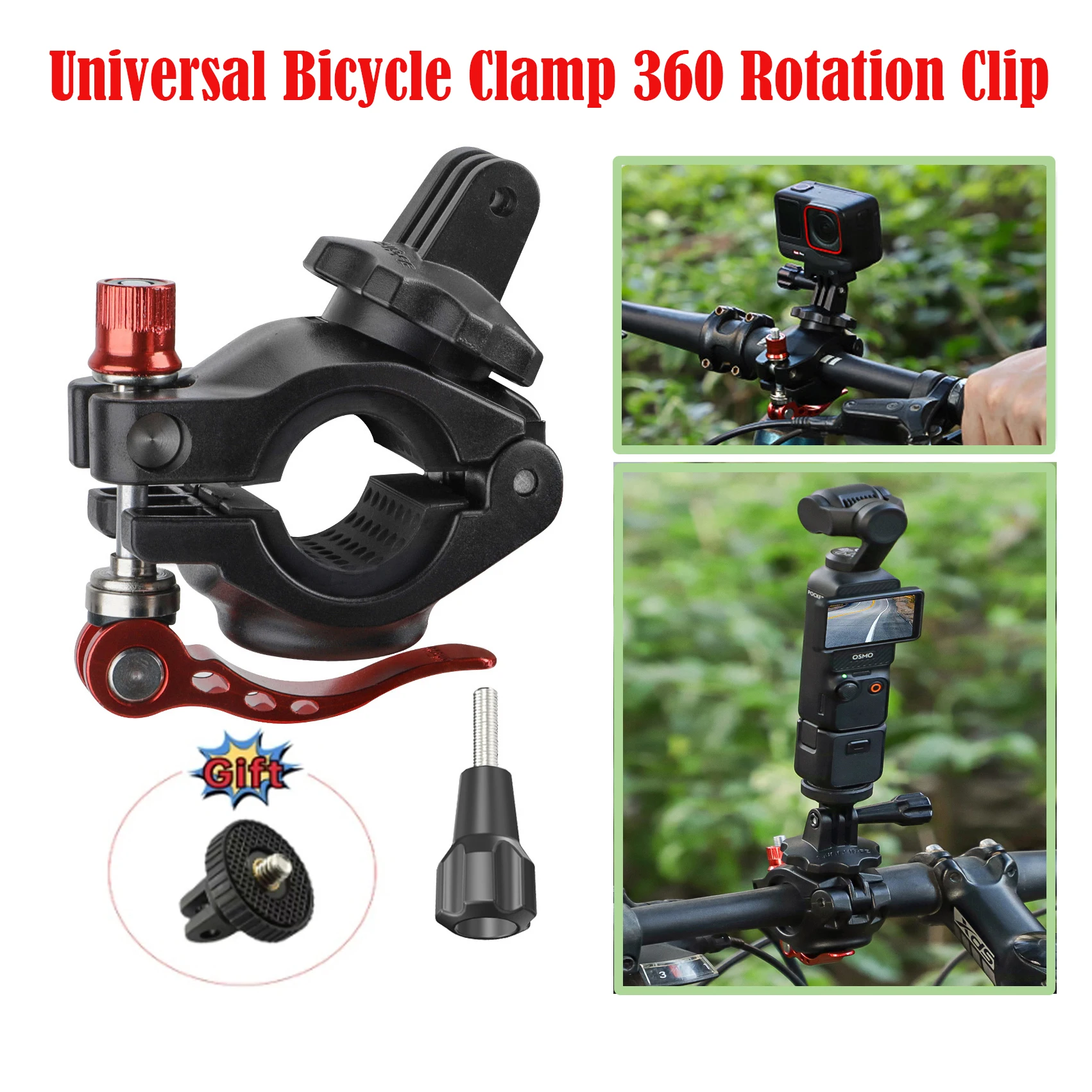 

For DJI Pocket 3 Bike Clamp 360° Rotation Bicycle Clip 19-35mm Bicycle Pipes For Insta360 Ace Pro DJI Action 4 Gopro 12 9 Camera