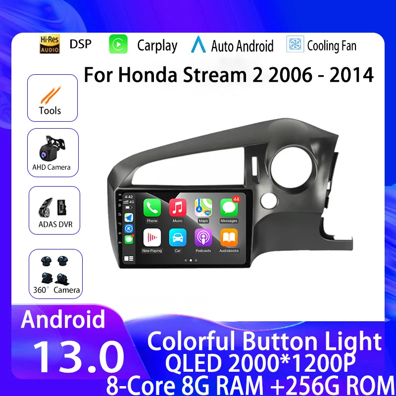 

Car Radio For Honda Accord 8 Crosstour 2008 - 2012 Android 13 QLED Multimedia Video Player GPS 4G Stereo Auto CarPlay Navigation