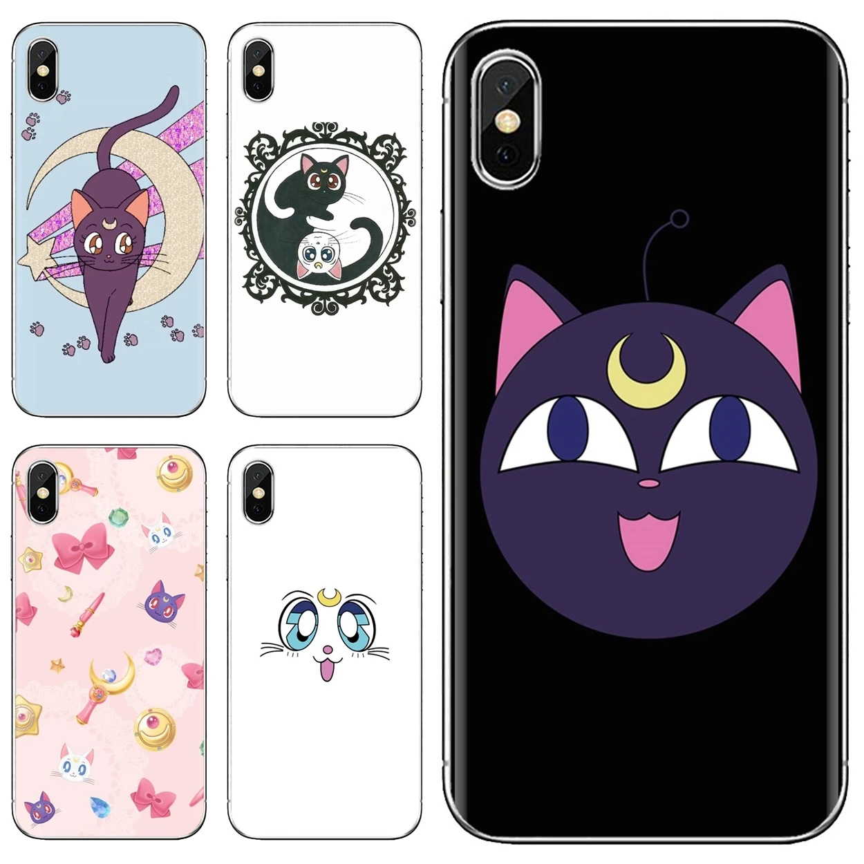 cute Sailor Moon white black cat For Huawei P50 P30 P40 P20 P8 P9 P10 Lite Pro 2016 2017 P Smart Plus 2019 TPU Cases Cover |