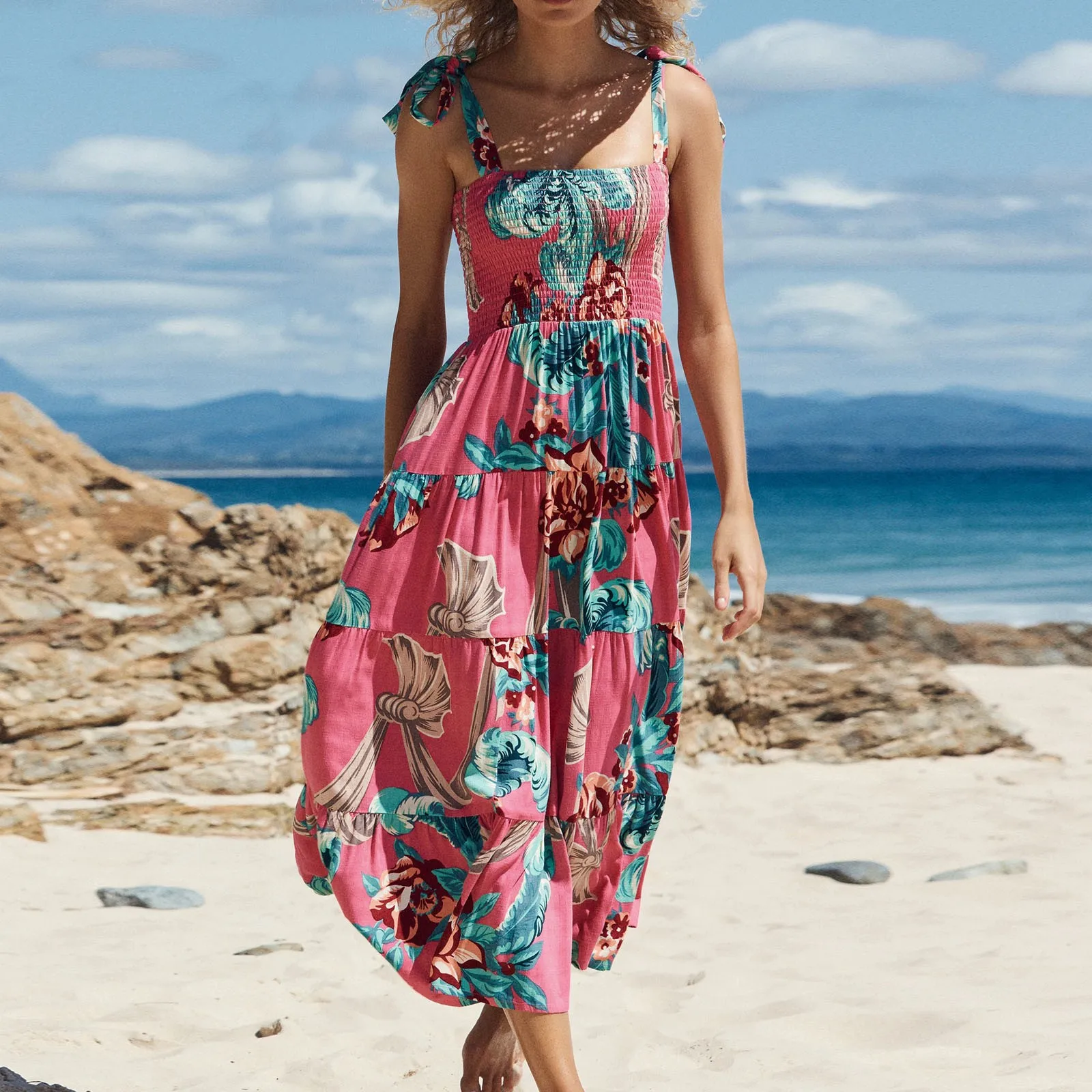 Beach Colored stripes printed women dress Long Ruffle Maxi Line Dress Boho Floral Summer Women'S A Neck Women'S Dress
Beach Colored stripes printed women dress Long Ruffle Maxi Line Dress Boho Floral Summer Women'S A Neck Women'S Dress