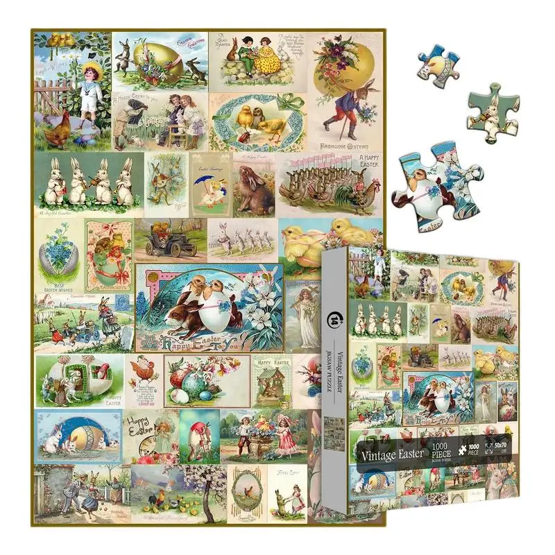 

Easter Bunny Puzzle 1000 PCS Vintage Puzzle Set For Adults Cute Festival Puzzles For Friend Gathering Funny DIY Puzzles For Men