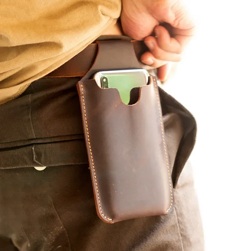 

Leather Male Holder Mobile Holster Bag Men Vintage Belt Cellphone Waist Portable Cover Loop Genuine Phone Sport Case For