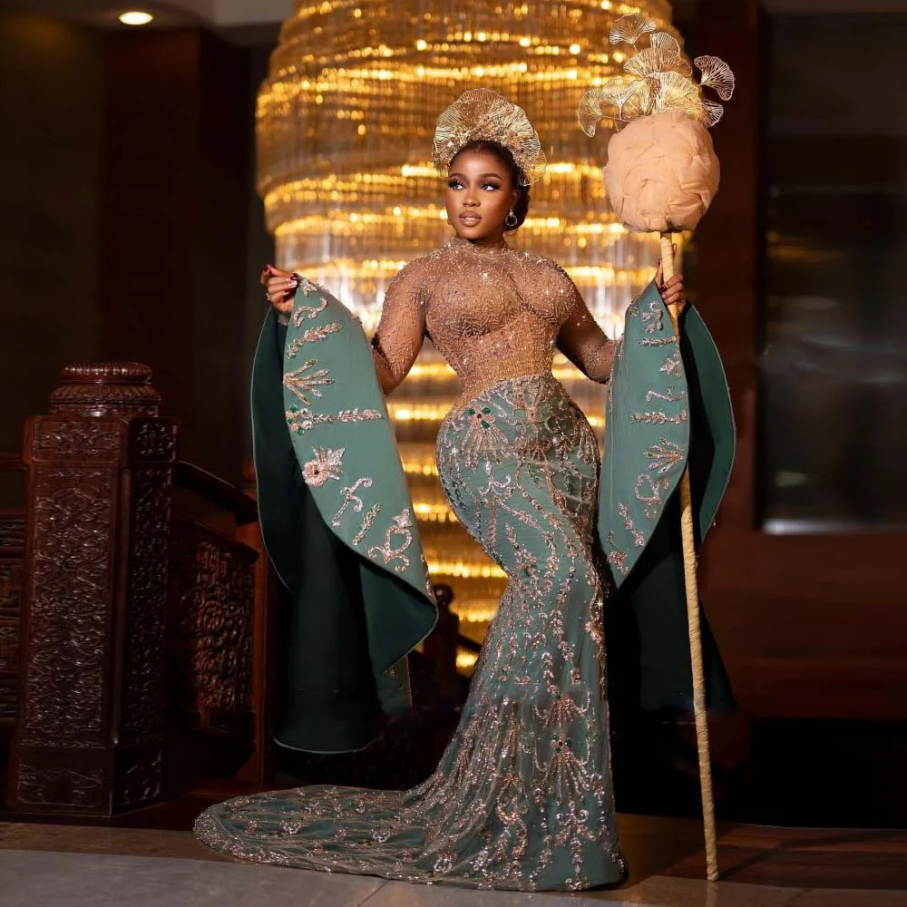 Aso Ebi Prom Dress Flare Sleeves Mermaid Custom Made Prom Dresses Beading Sequin Evening Dress Applique Draped abendkleider
Aso Ebi Prom Dress Flare Sleeves Mermaid Custom Made Prom Dresses Beading Sequin Evening Dress Applique Draped abendkleider