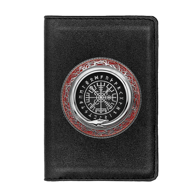 

Black Fashion Viking Symbol Sign Passport Cover Leather Men Slim ID Card Holder Pocket Wallet Case Travel Accessories BL1217
