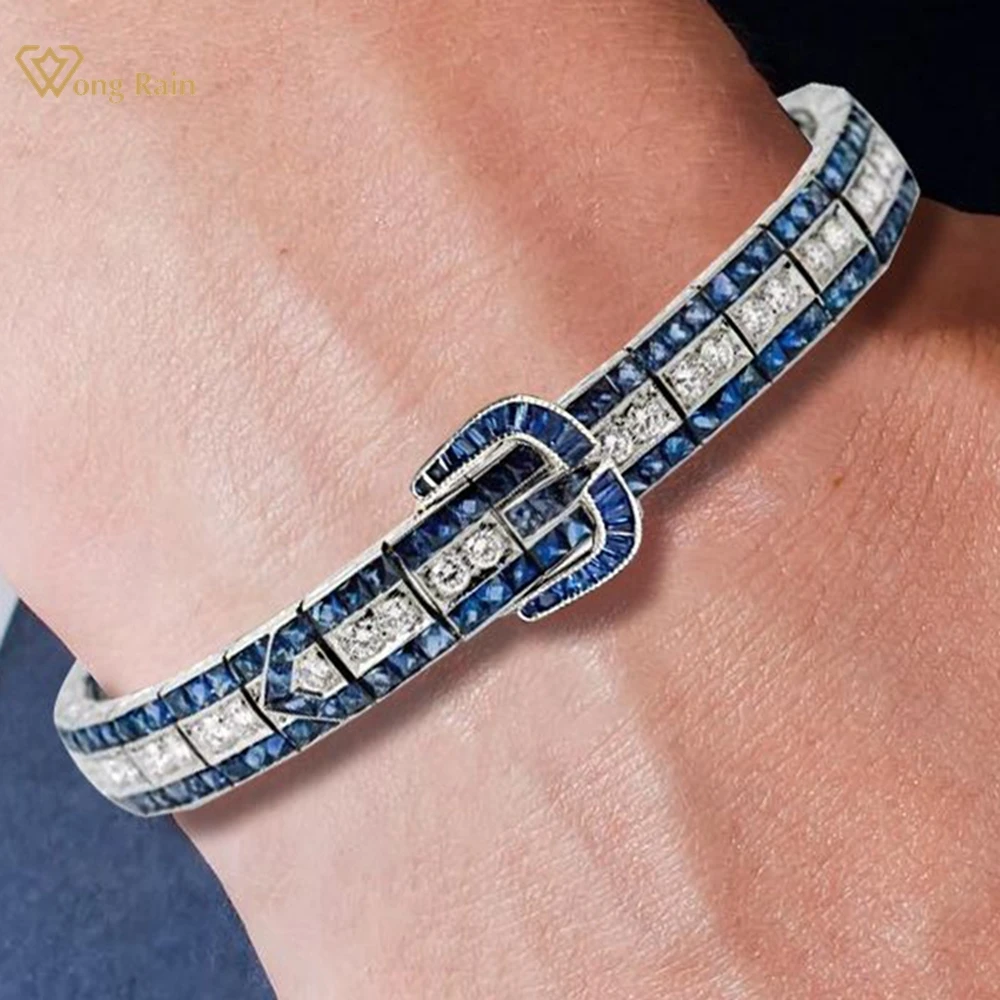 

Wong Rain 100% 925 Sterling Silver Sapphire Ruby Emerald High Carbon Diamond Gemstone Bracelets Bangle Jewelry Anniversary Gifts