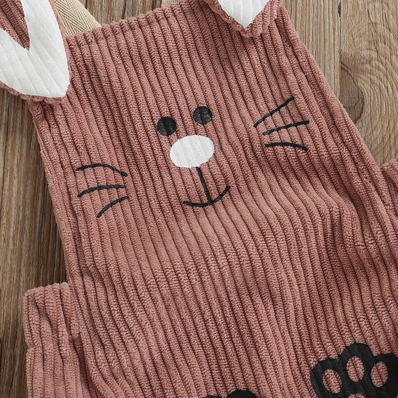 

Newborn Baby Girl Boy Easter Outfit Sleeveless Cartoon Rabbit Button Closure Corduroy Bodysuit My 1st Easter Clothes