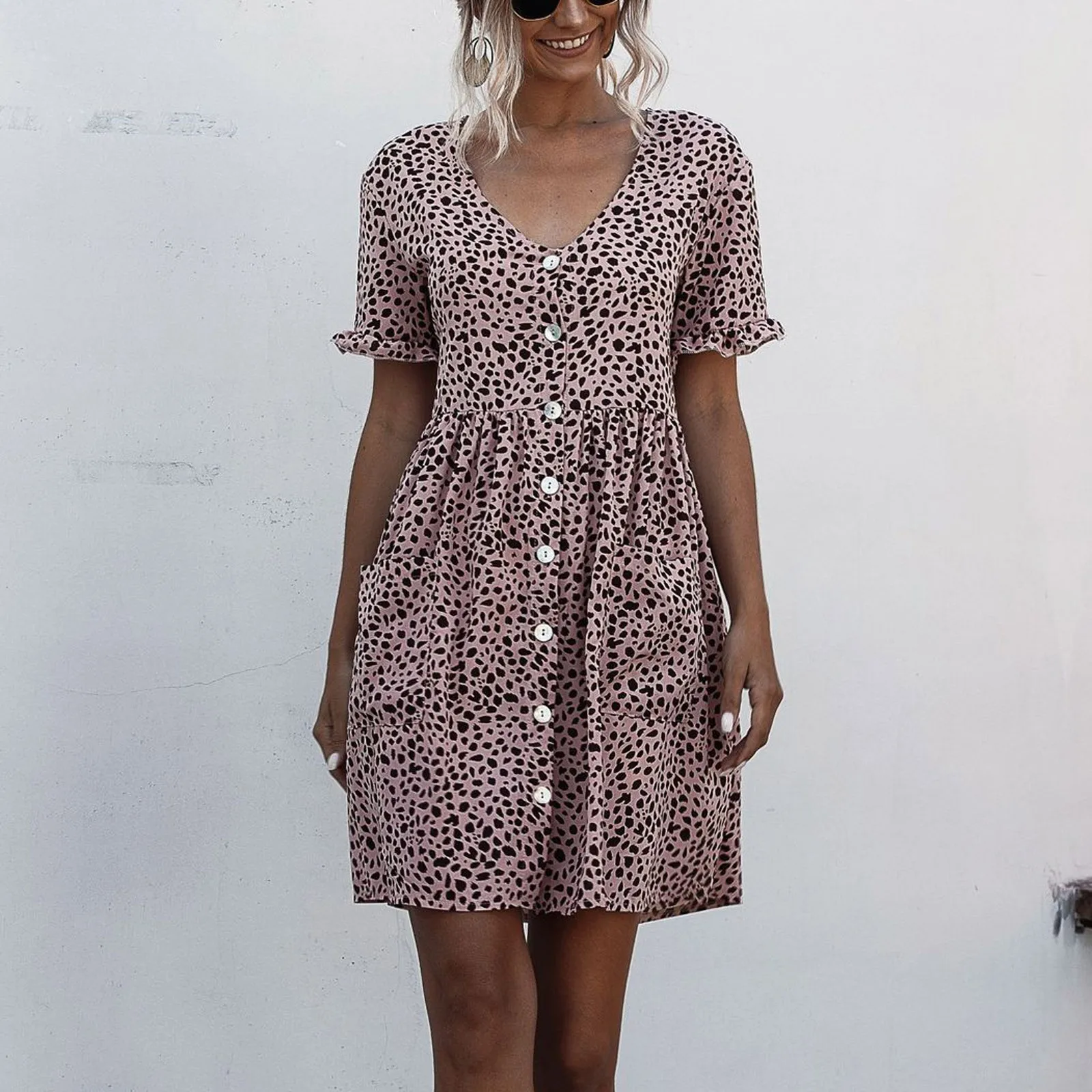 Women's Dot Print Dress, Short Polka Dot, Pocket Sleeve, Buttoned, Cute Winter Dresses, 2023
Women's Dot Print Dress, Short Polka Dot, Pocket Sleeve, Buttoned, Cute Winter Dresses, 2023