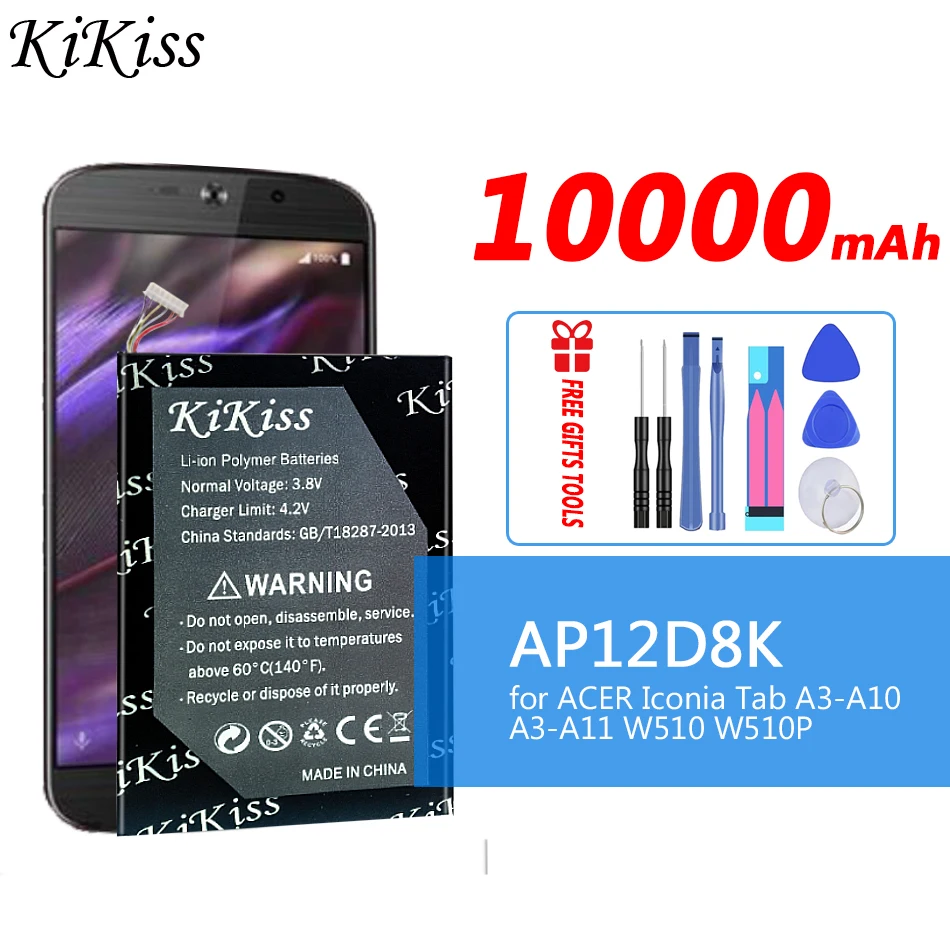 Аккумулятор kikiss 10000 мАч для Acer Iconia A3-A10 W510 W510P W511 W511P series AP12D8K 1ICP4/83/103-2 |