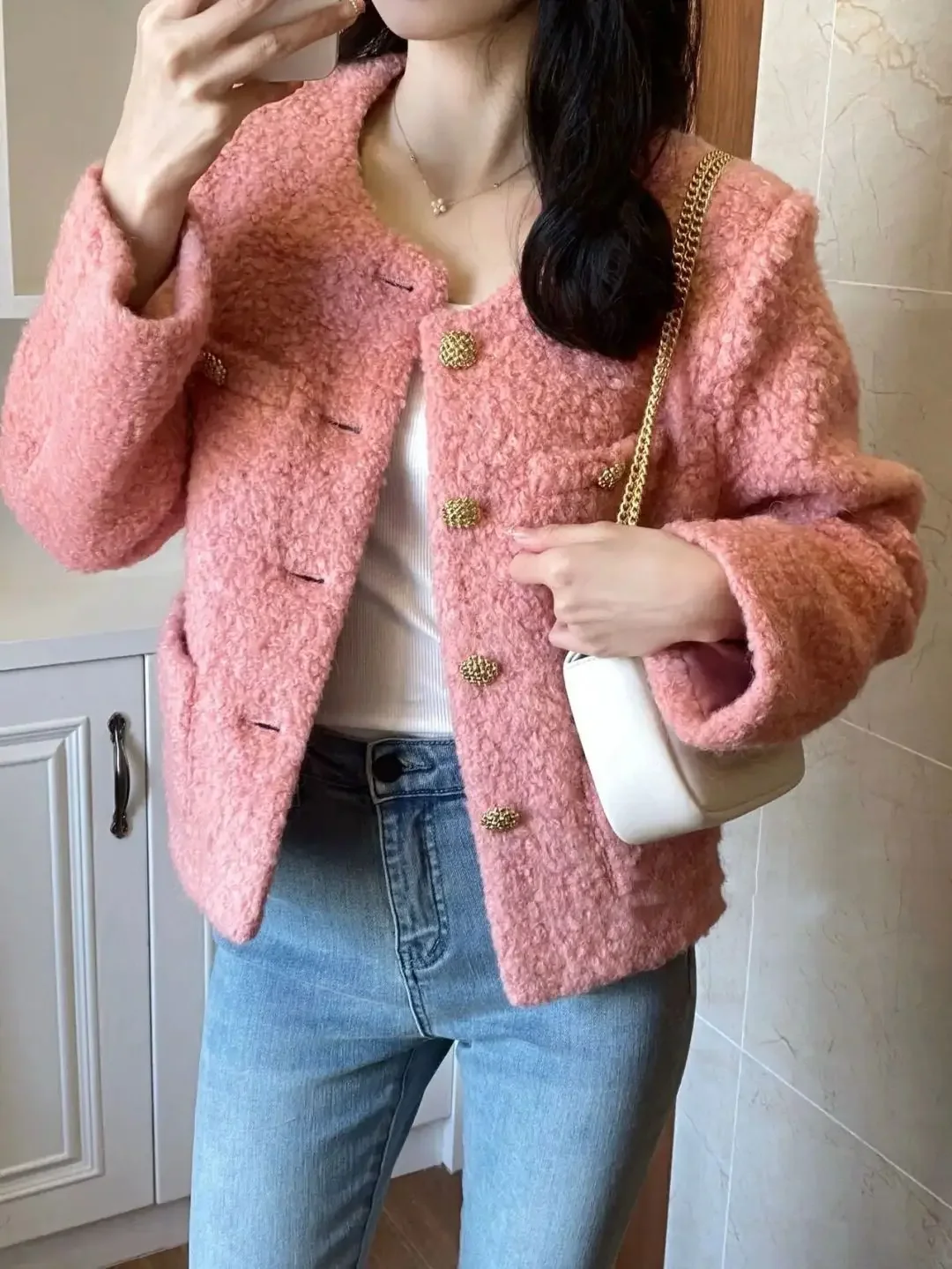 

Осень-зима 2023, короткая куртка, пальто, женские розовые пальто, женское корейское офисное пушистое пальто, теплая верхняя одежда, женские куртки