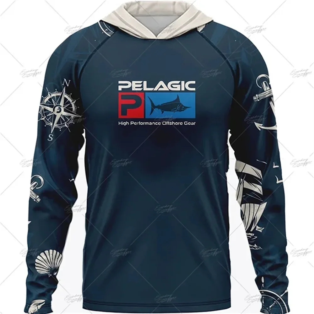 

Pelagic Fishing Clothing Men Hooded Fishing Shirt Upf 50 Long Sleeve T-shirts Sun Protection Fishing Jersey Tops Camisa De Pesca