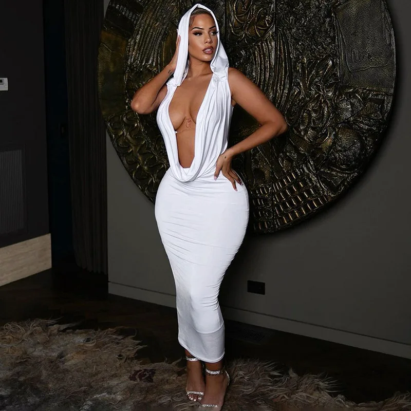 Solid White Bodycon Maxi Hooded Dress Women Sexy Draped V Neck Sleeveless Slim Long Club Party Robe Y2K Female Clothing Vestidos
Solid White Bodycon Maxi Hooded Dress Women Sexy Draped V Neck Sleeveless Slim Long Club Party Robe Y2K Female Clothing Vestidos
