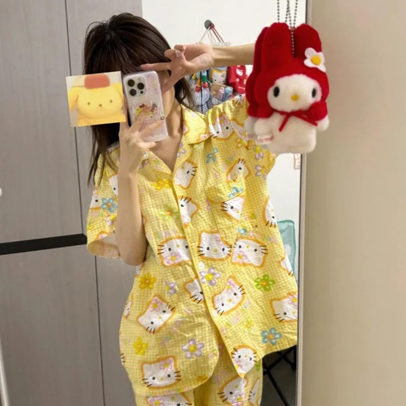Sanrio Hello Kitty Pajamas Cute Printed Short Sleeved Pajamas Cartoon Pure Cotton Printing Home Clothes Dopamine Plus Size Set
Sanrio Hello Kitty Pajamas Cute Printed Short Sleeved Pajamas Cartoon Pure Cotton Printing Home Clothes Dopamine Plus Size Set